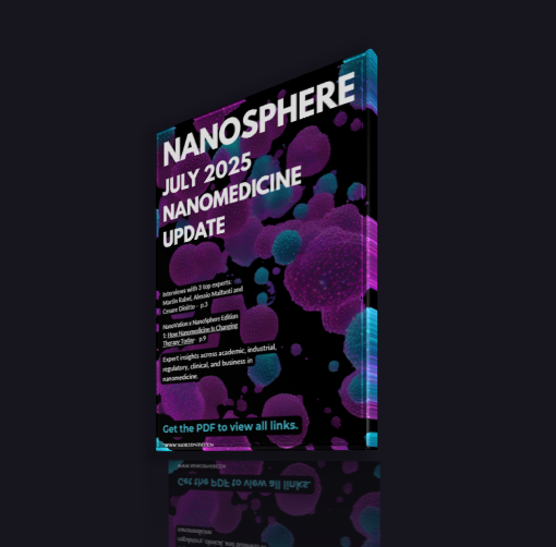 Nanomedicine Update NanoSphere nanomedicine update newsletter cover featuring lipid nanoparticle graphics and publication highlights